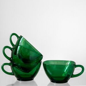 Vintage Anchor Hocking Emerald Green Glass Tea Cups Mug Punch Cup MCM Glassware